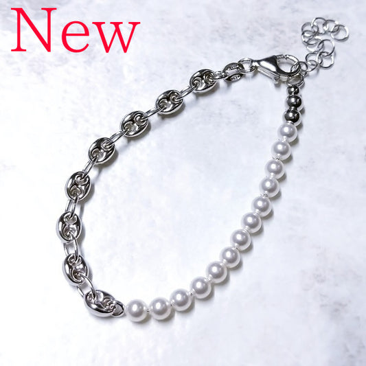 アンカーチェーン&スワロフスキーパール ハーフ&ハーフ ブレスレット