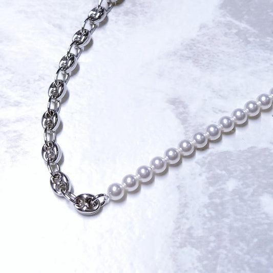 アンカーチェーン&スワロフスキーパール ハーフ&ハーフ ブレスレット