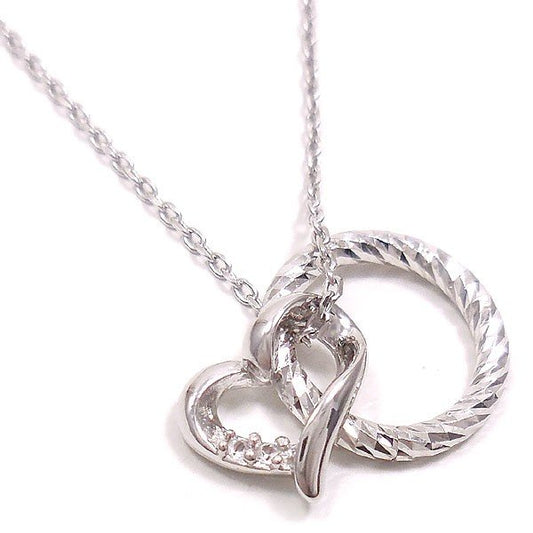 シルバーネックレス ハートとカットリング ホワイトサファイア ロジウムメッキ P8891 RD