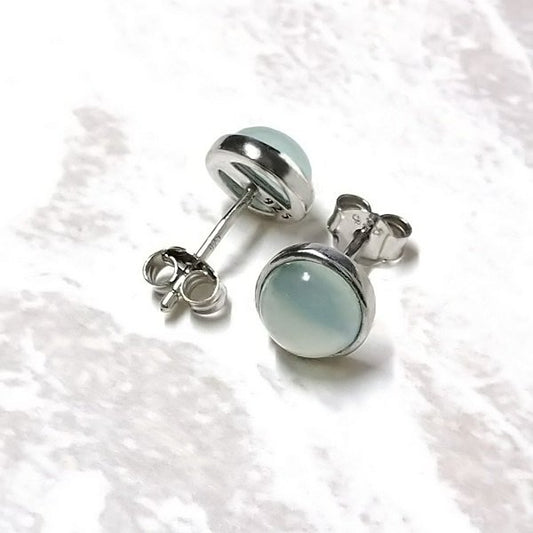 グリーンカルセドニー ラウンド スタッドピアス