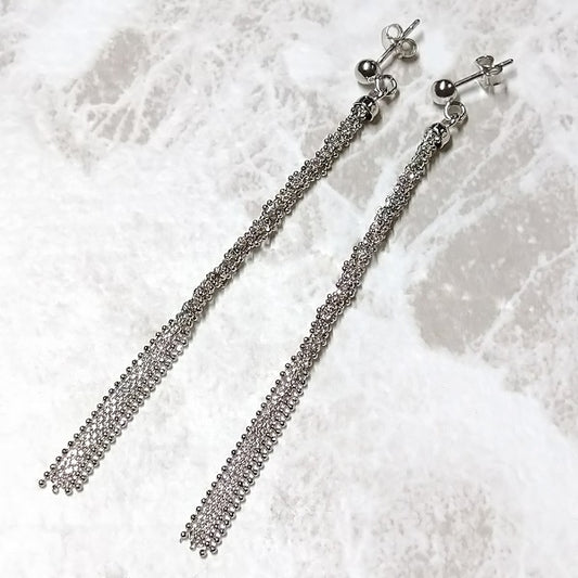 編み込みフリンジ ロング ピアス Braided fringe long piercing